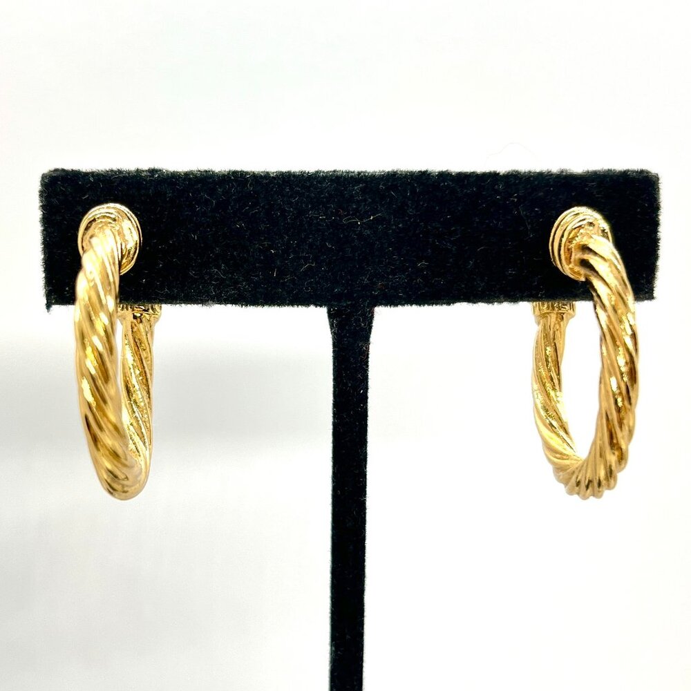 VINTAGE MONET Hoop Clip On Earrings Gold Tone Rope 80s Classic Designer Dainty